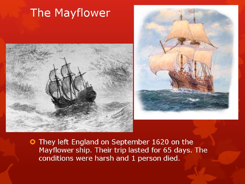 The Mayflower         They left England on